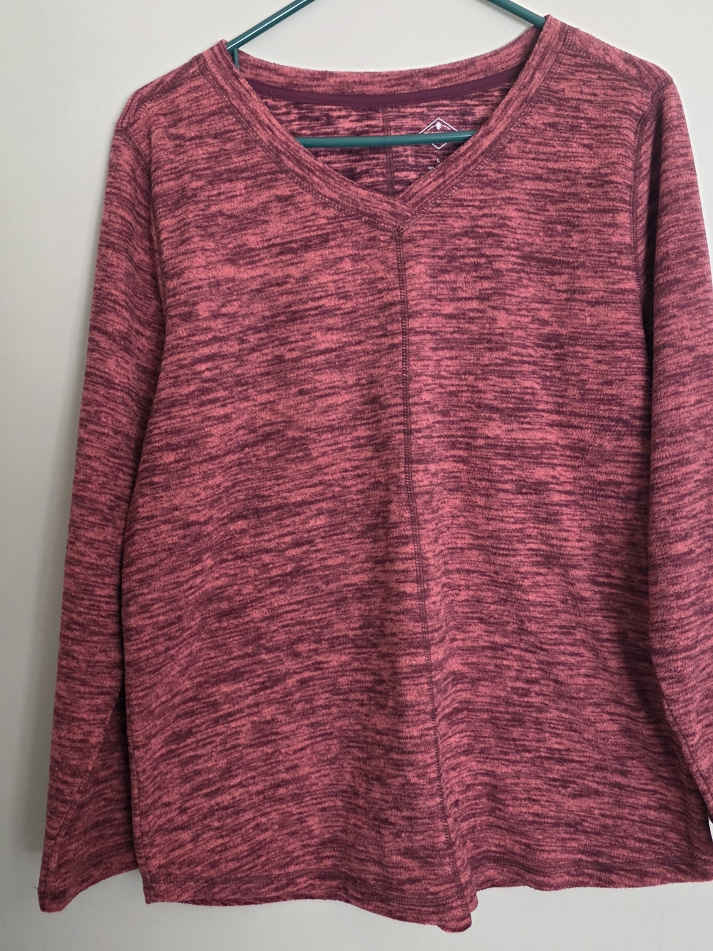 St. John's Bay Burgandy And Black Marled V-Neck Long Sleeve Top Fleece Cozy